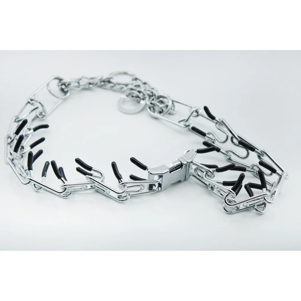 Monlida Dog Prong Training Collar Chrome Stainless Steel Rubber‎ Tips 10in